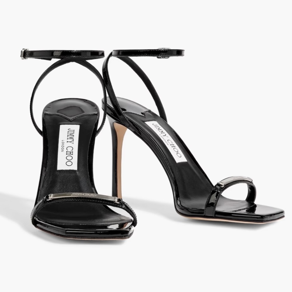 JIMMY CHOO Black Jaxon 95 Embellished Patent-leather sandal